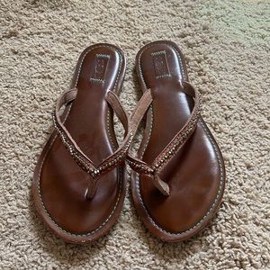 Beaded Leather Flip Flops
